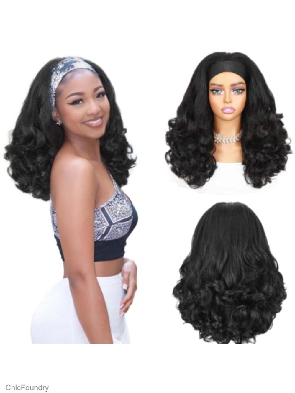 Headband Wig for Black Women, Glueless Half Wavy Synthetic Wig Heat Resistant